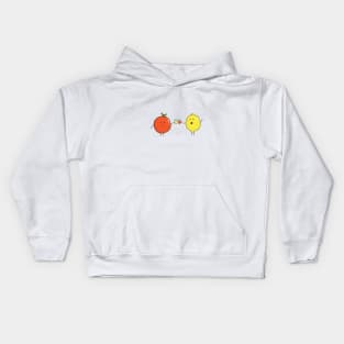 funny fruits orange and lemon drinking juice together Kids Hoodie